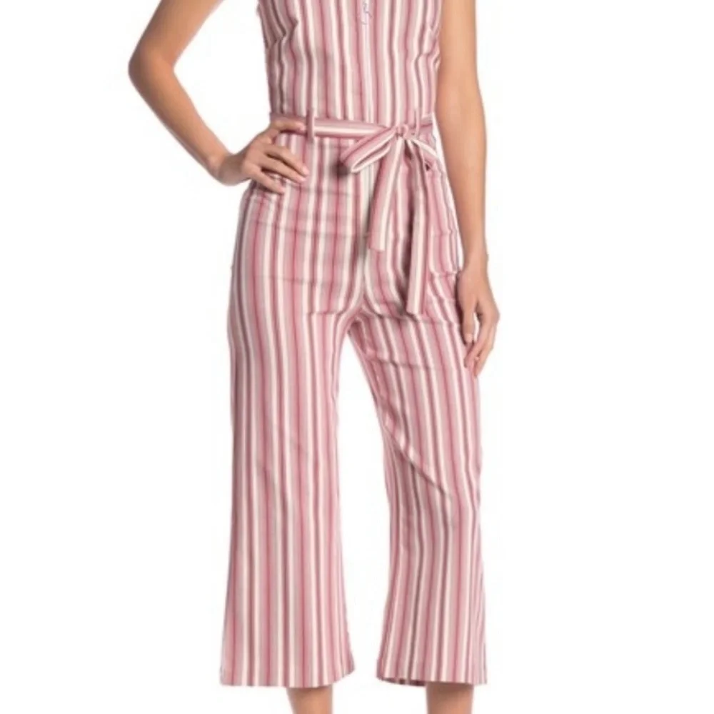 NWT Romeo + Juliet Couture red striped wide leg jumpsuit sz L - Picture 2 of 12